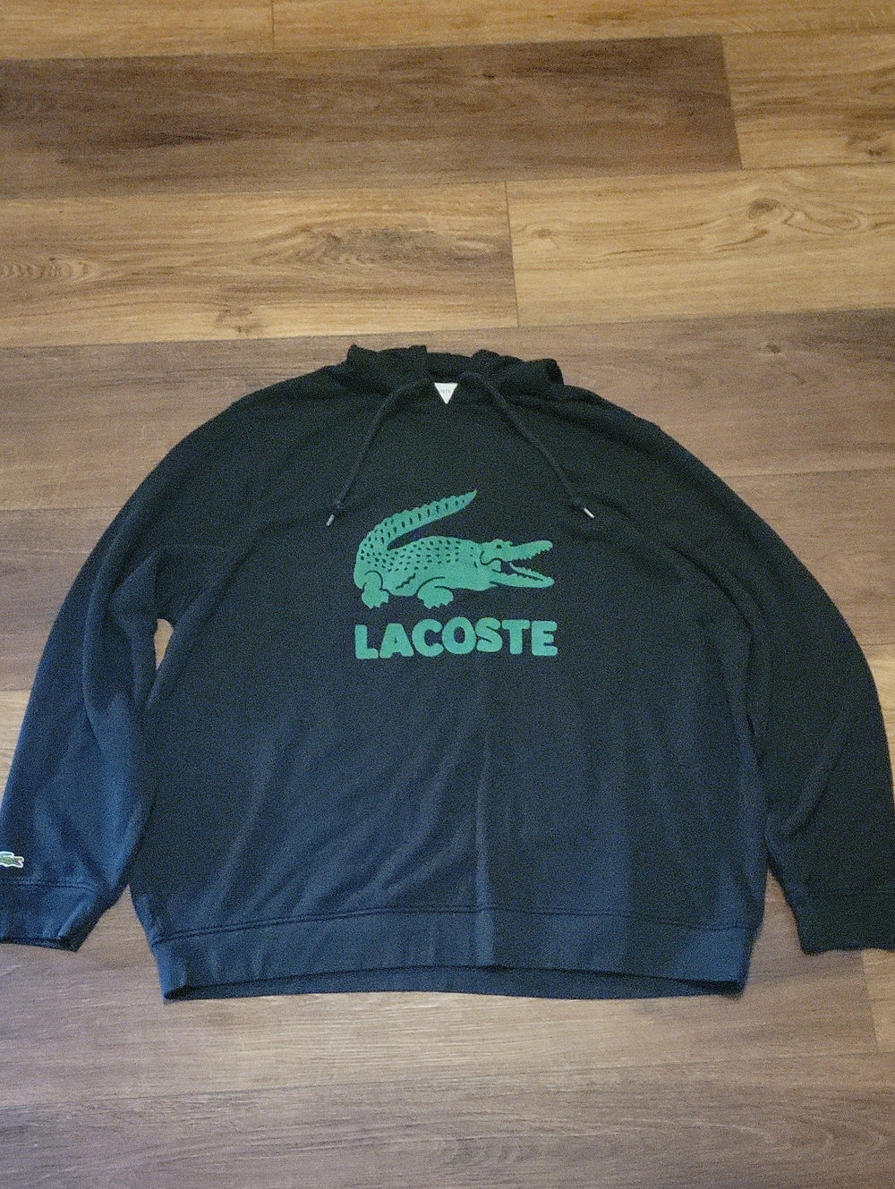 Lacoste Black Hoodie with Velvet Green Crocodile Logo